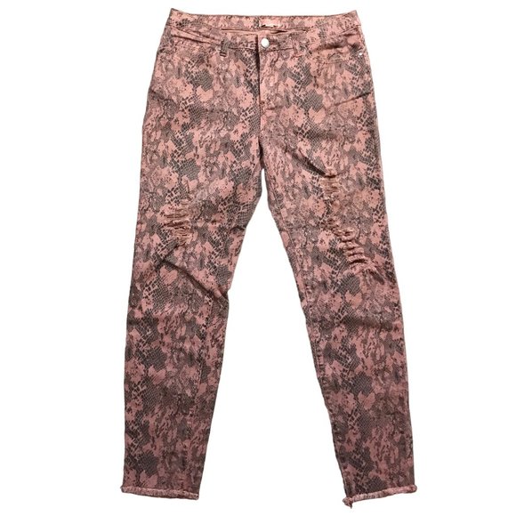Easel Snakeskin‎ Print Distressed Pants Skinny, Raw Hem, Cotton Women's Large - Picture 1 of 11